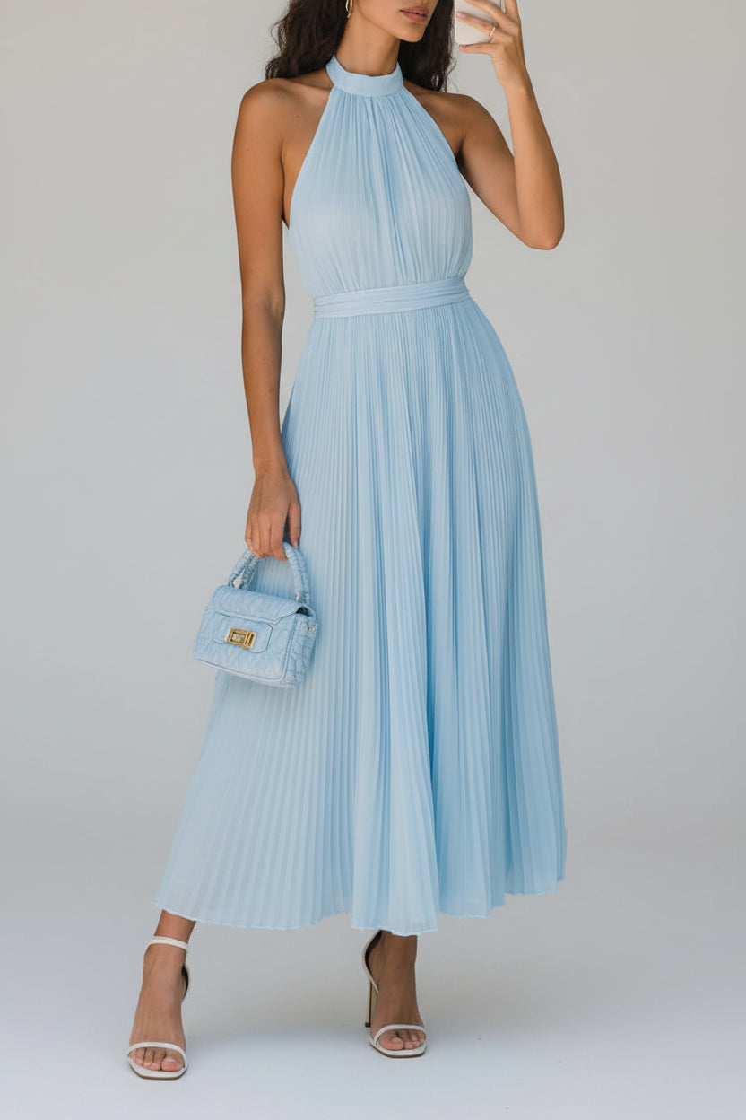Square Neck Draped Pleated Maxi Dress