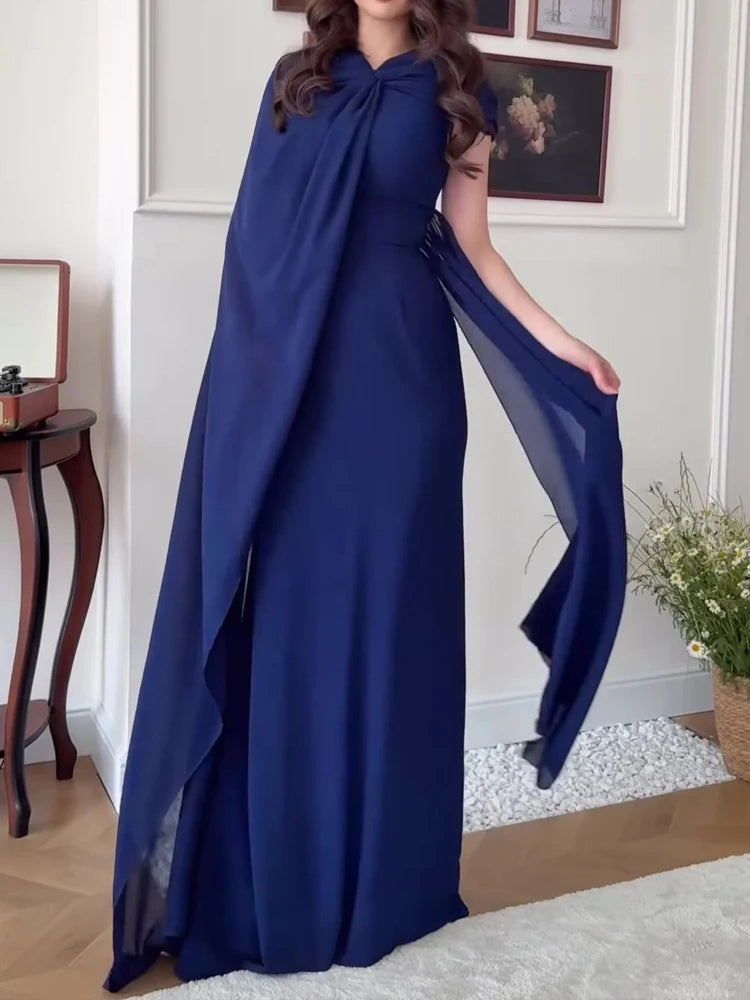 High-Waist Ruched Chiffon Maxi Dress
