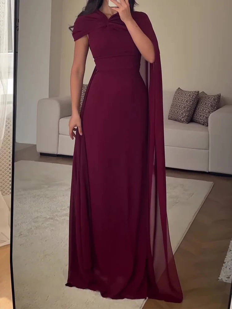 High-Waist Ruched Chiffon Maxi Dress