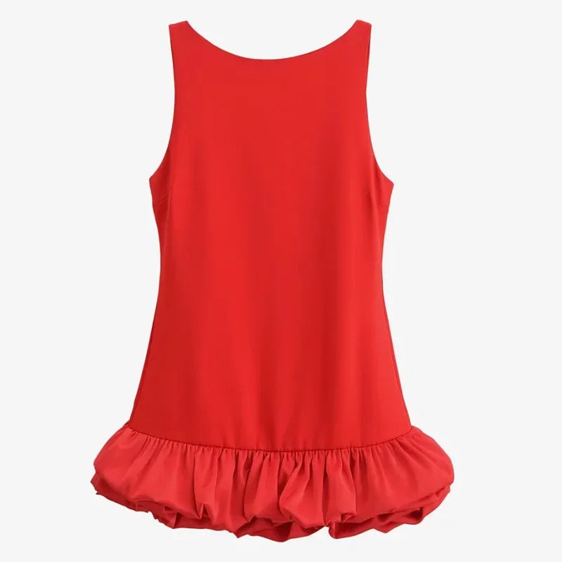 Off-Shoulder Ruffle Backless Mini Dress – Sleeveless, Bodycon