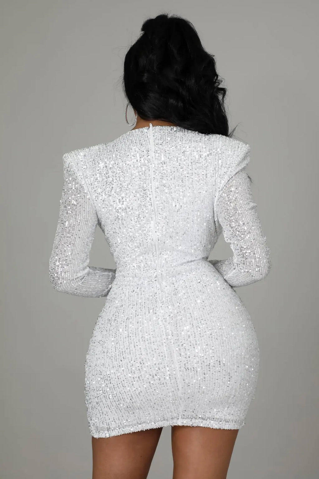 Sequin V-Neck Pleated Mini Dress