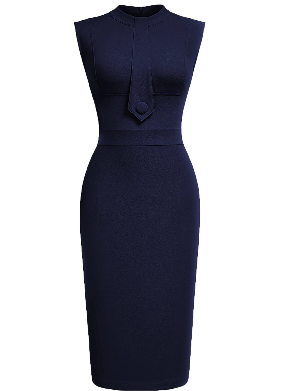 Women Sleeveless Ruched Vintage Slim Work Office Cocktail Party Knee Length Sheath Bodycon Pencil Slim Dress