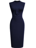 Women Sleeveless Ruched Vintage Slim Work Office Cocktail Party Knee Length Sheath Bodycon Pencil Slim Dress