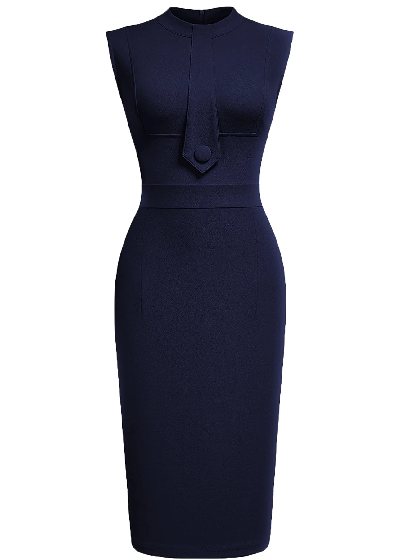 Women Sleeveless Ruched Vintage Slim Work Office Cocktail Party Knee Length Sheath Bodycon Pencil Slim Dress