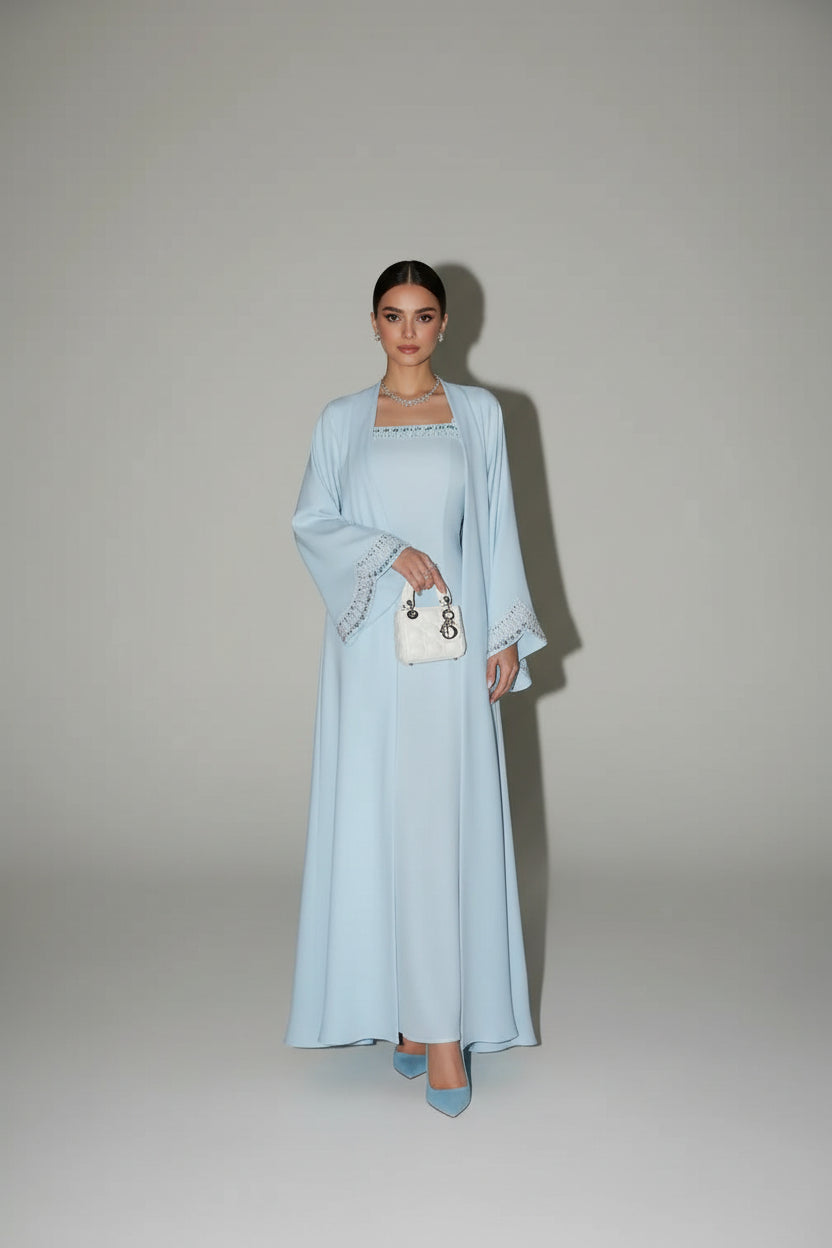 3-Piece Embroidered Chiffon Abaya Evening Gown