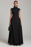 Asymmetric Neck Sleeveless Pleated Empire Waist A-Line Maxi Dress