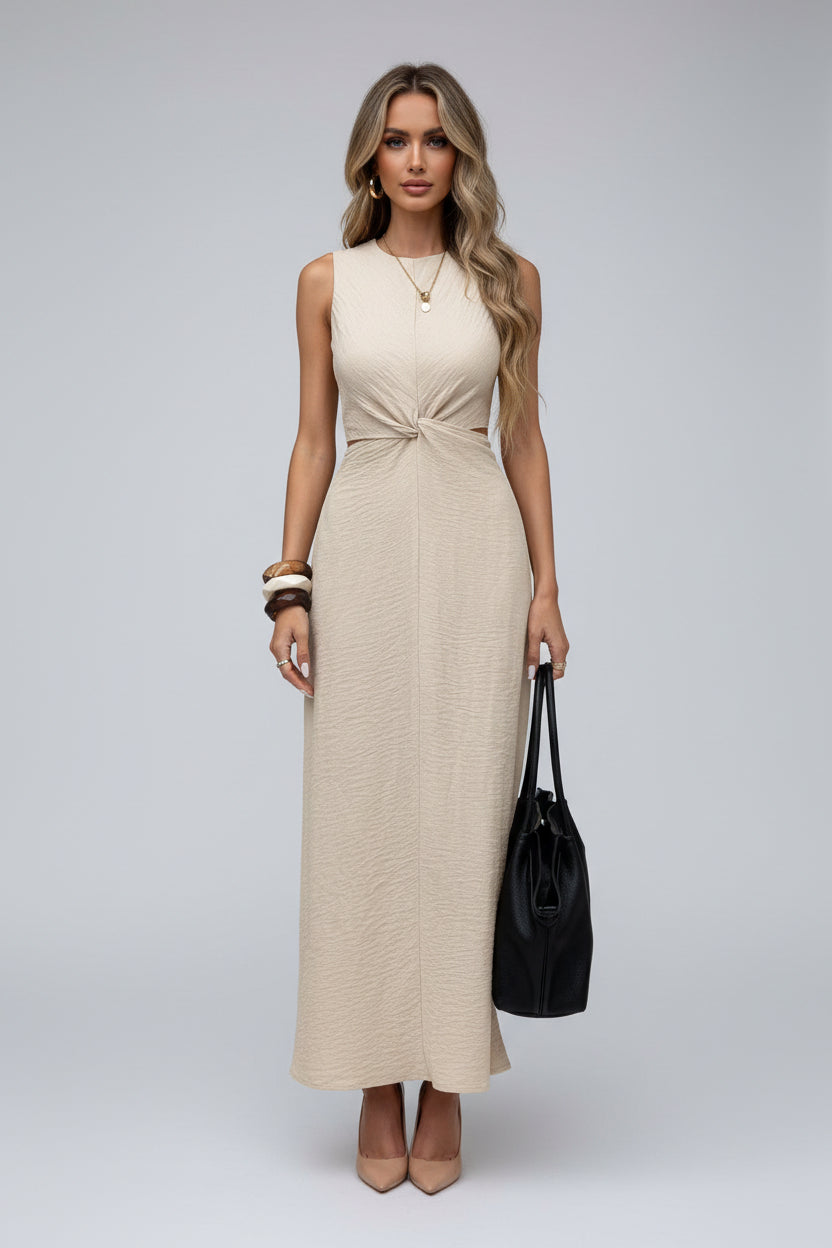 Hollow Out Pleated Tank Midi Dress