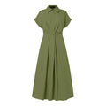 ZANZEA Fashion Women Collared Shirtdress Elegant Short Sleeve Elastic Wasit A-Line Maxi Dresses Summer Casual Robes Streetwear