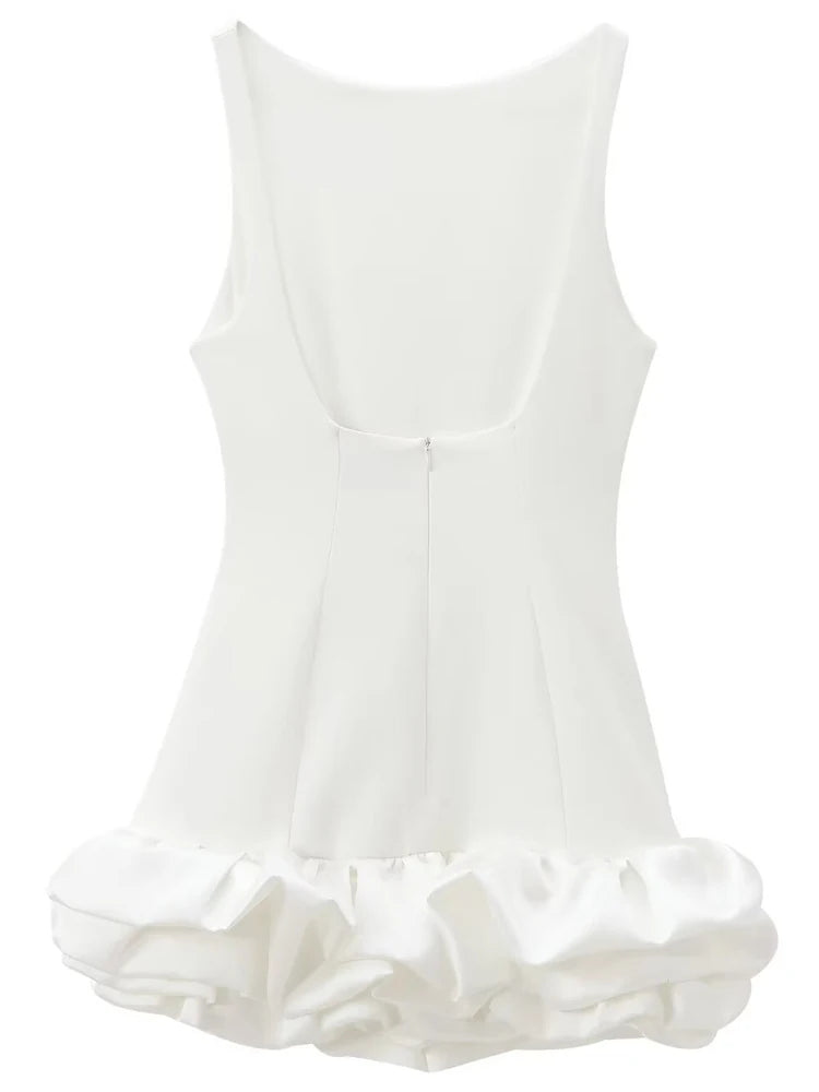 Off-Shoulder Ruffle Backless Mini Dress – Sleeveless, Bodycon