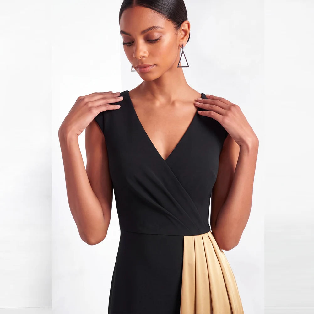 Elegant Evening Dress Customized Sexy V Neck Sleeveless A Line Draped Contrast Color Women Prom Gown Bridesmaid Party Dresses