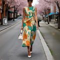 Floral Slash-Neck Sleeveless A-Line Midi Dress