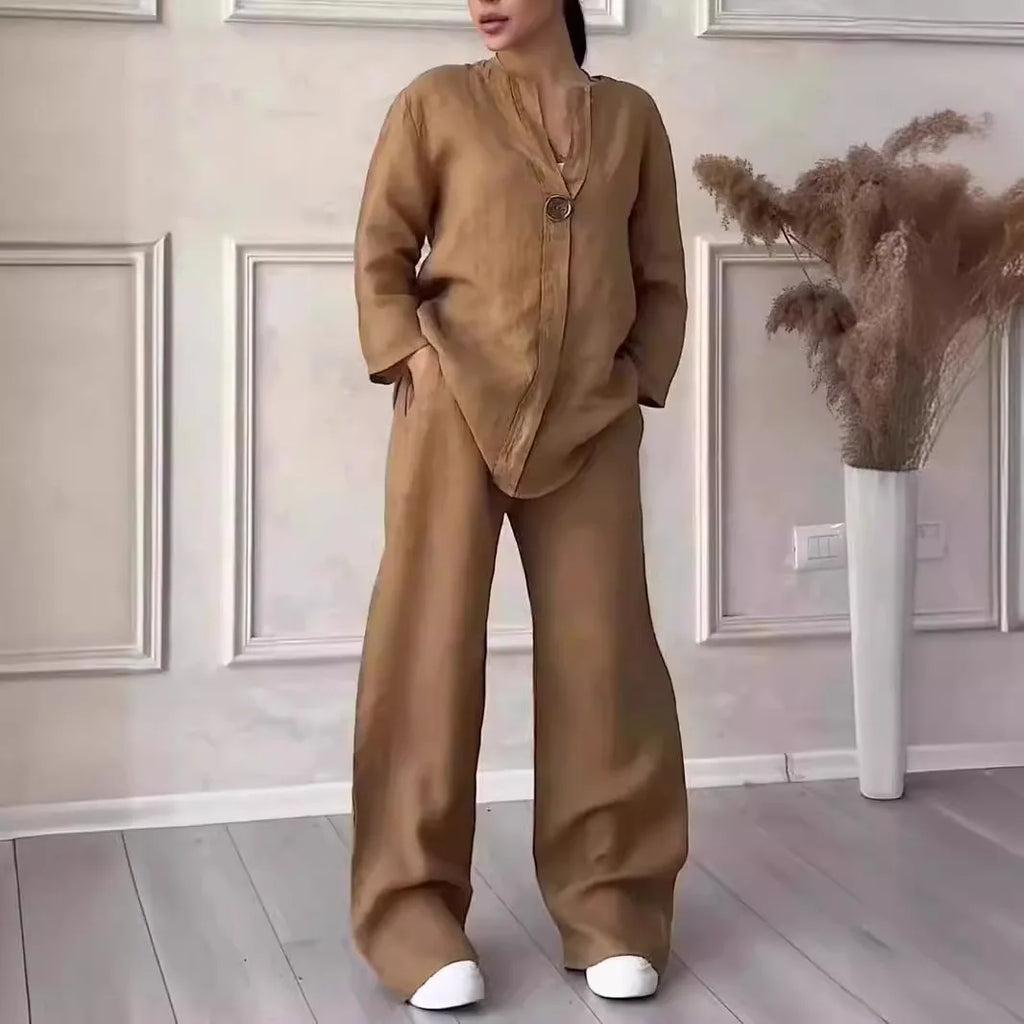Long Sleeve Blouse & Wide Leg Pant Set