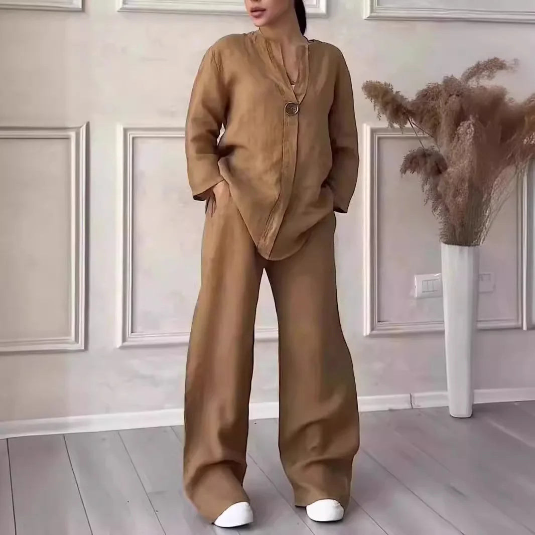 Long Sleeve Blouse & Wide Leg Pant Set
