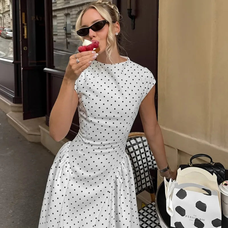 Vintage Polka Dot High-Waist Sleeveless Maxi Dress