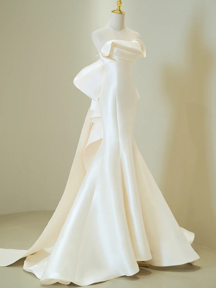 Strapless Satin Fishtail Ball Gown