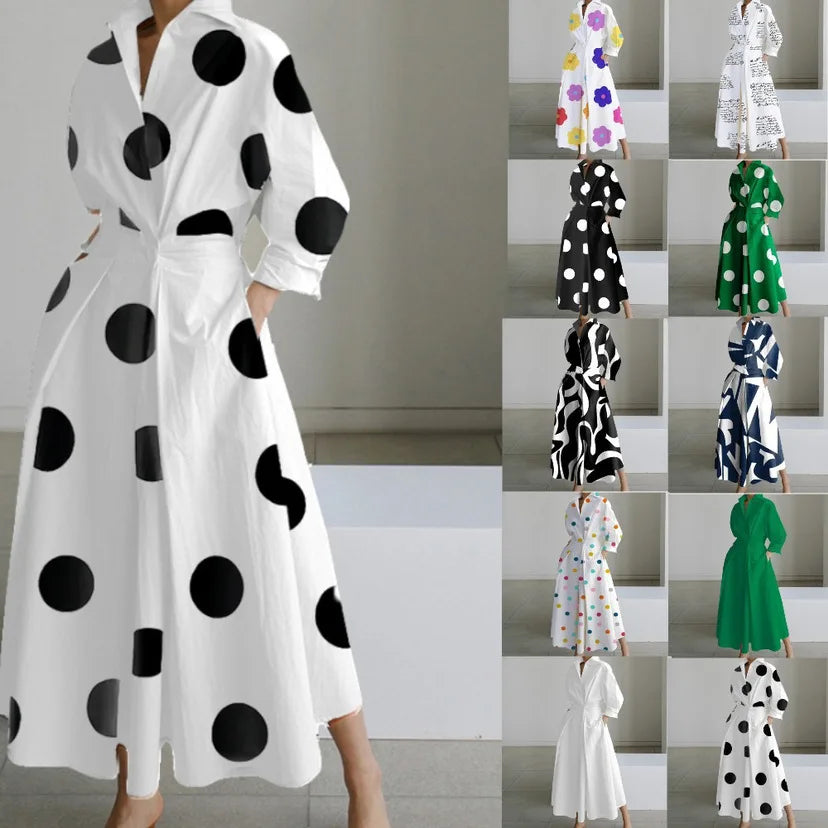 SuperAen Dresses Spring 2024 New Commuter Fashion Lapel Collar Long Sleeve Elastic Swing Dress