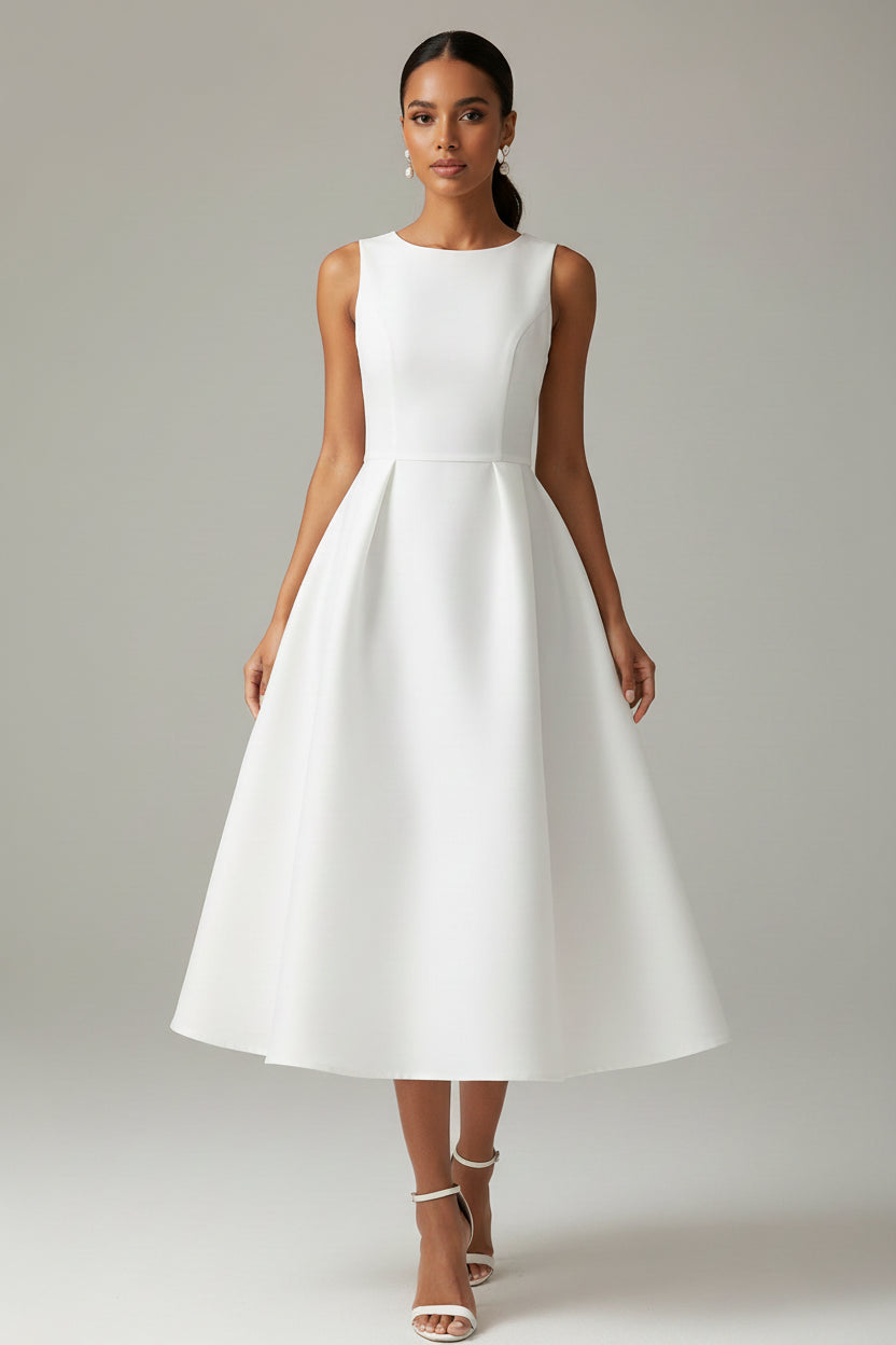 Satin Bow High Waist Midi Dress – Sleeveless, Loose Fit