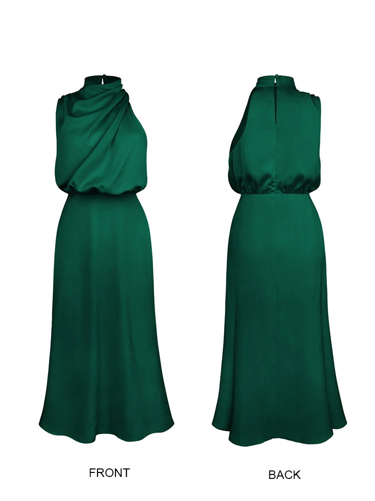 Silk Satin Sleeveless Evening Dress