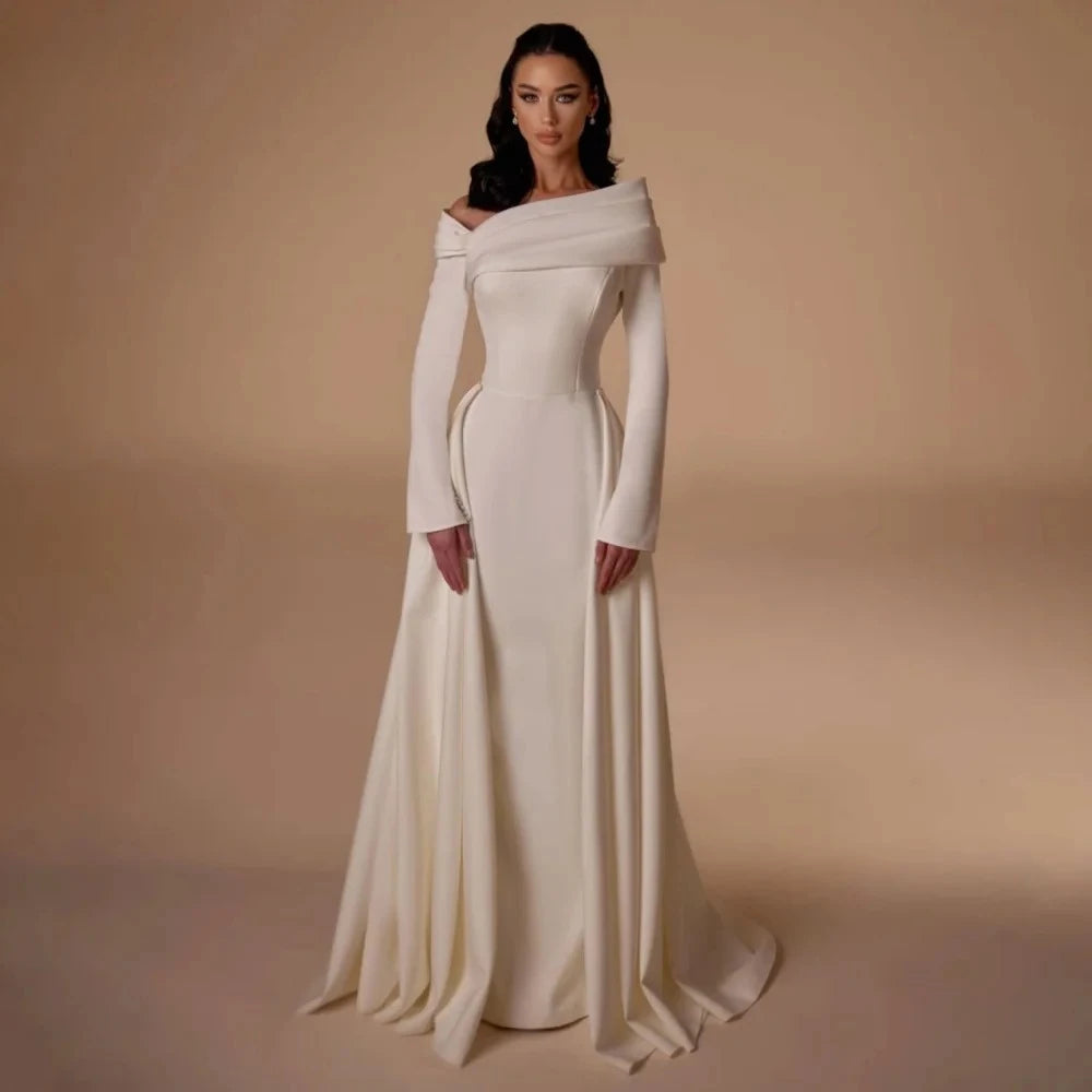 Off-Shoulder Jersey Pleated A-Line Prom Gown