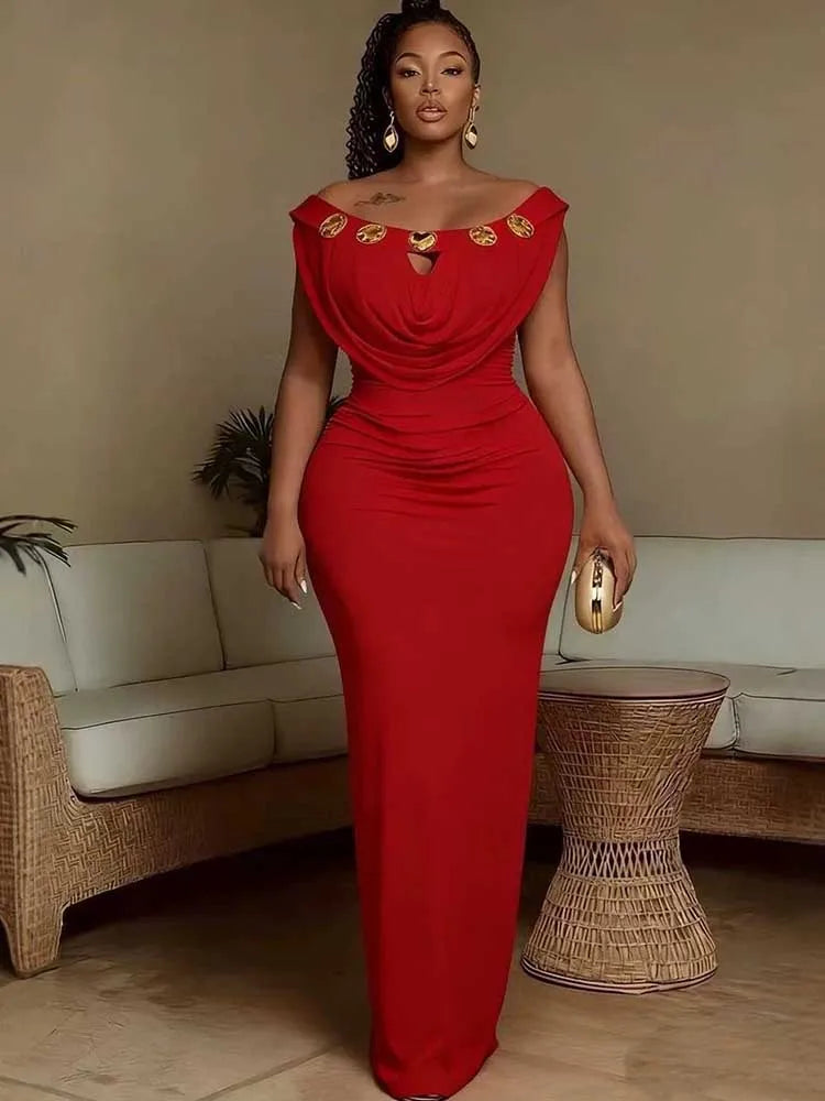 Bohemian Evening Dress – Off Shoulder High Waist Maxi