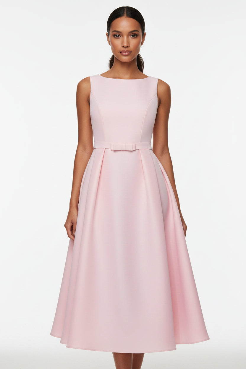 Satin Bow High Waist Midi Dress – Sleeveless, Loose Fit