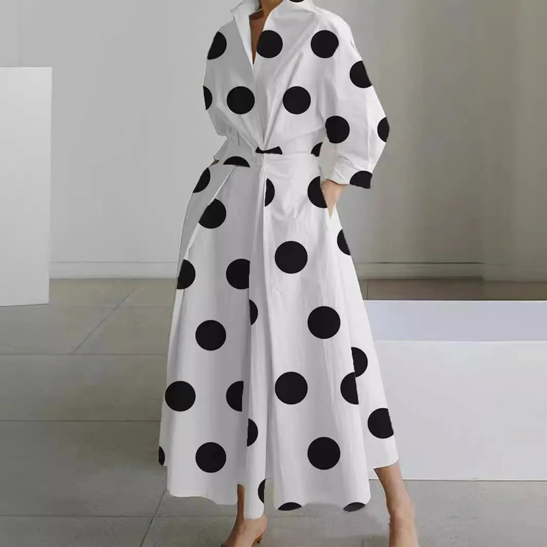 SuperAen Dresses Spring 2024 New Commuter Fashion Lapel Collar Long Sleeve Elastic Swing Dress