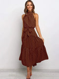 Printed Halter Neck Lace-Up Maxi Dress