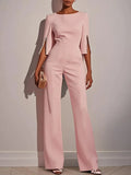 2025 Women's Jumpsuits Beaded Decorative Slim Trousers Three-quarter Sleeves Office Evening Pink Fashion Business Playsuit