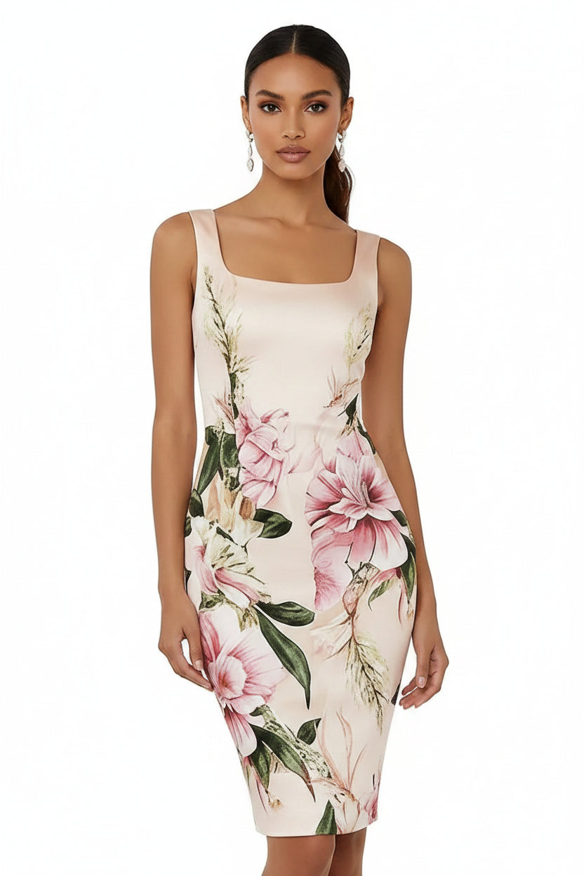 Geometric Print V-Neck Knee-Length Dress – Slim, Long Sleeve