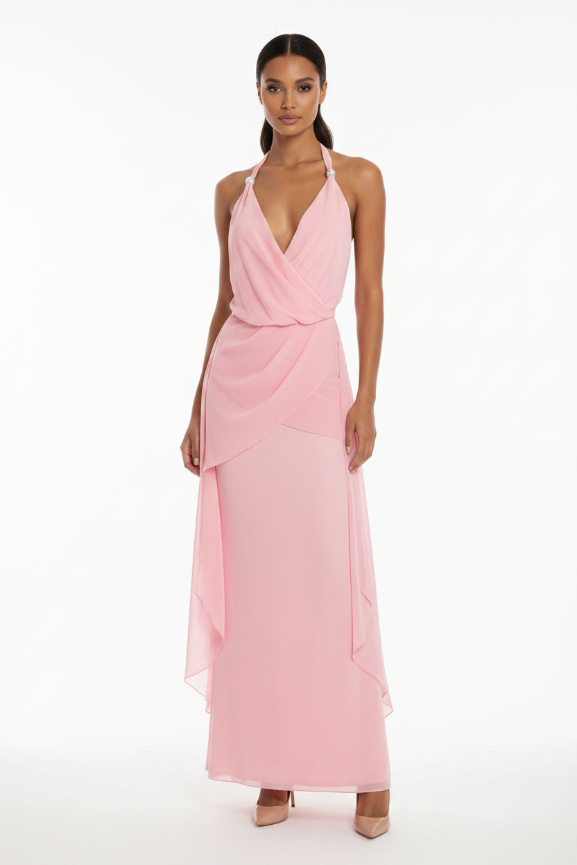 Halter V-Neck Backless Bodycon Chiffon Jumpsuit