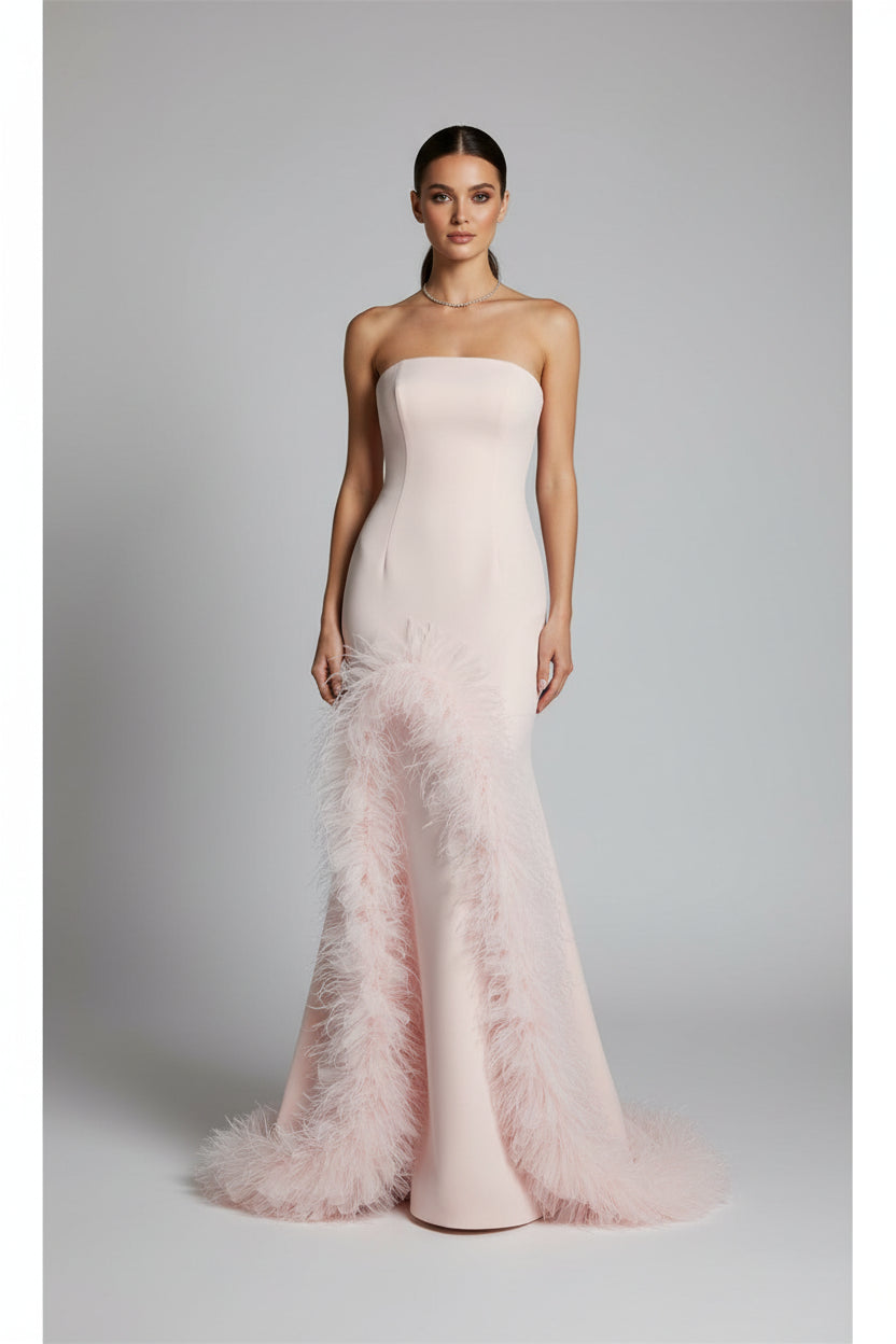 Strapless Chiffon Side Slit Evening Gown