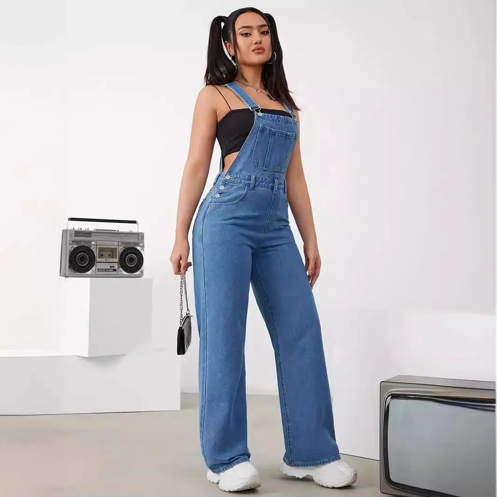 Sleeveless Adjustable Strap Baggy Denim Bib Overall with Cargo Pockets