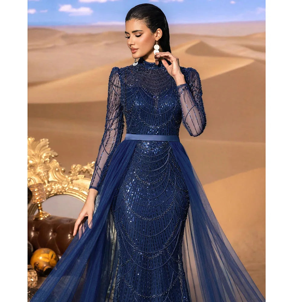 Sequined Mermaid Gown with Detachable Train