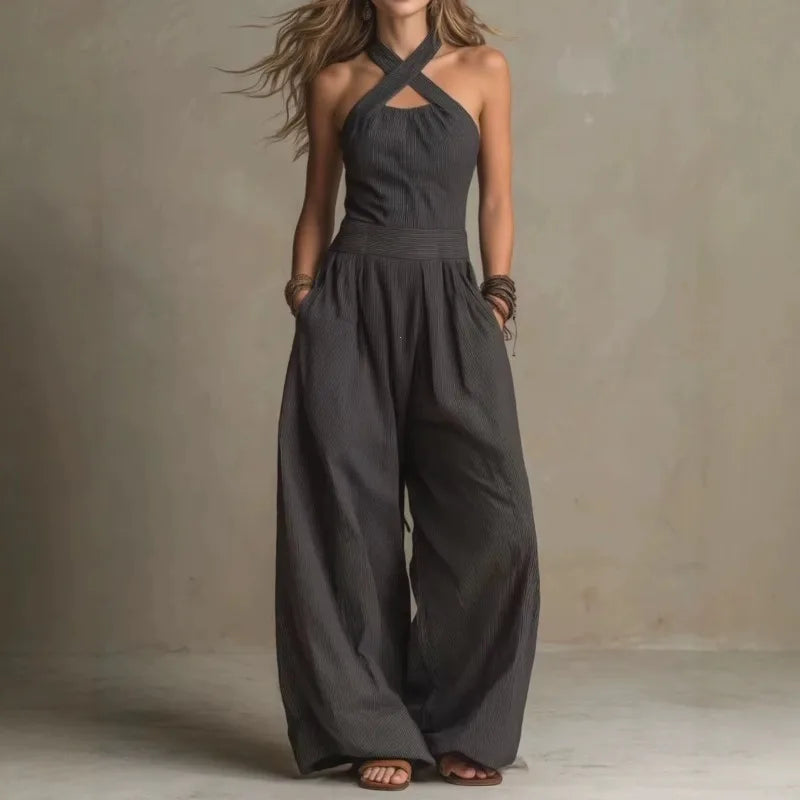 Female Jumpsuit New Sleeveless Women's Fashionable Casual Wide Leg Pants Simple Slim Fit Solid Color Slimming Jumpsuit