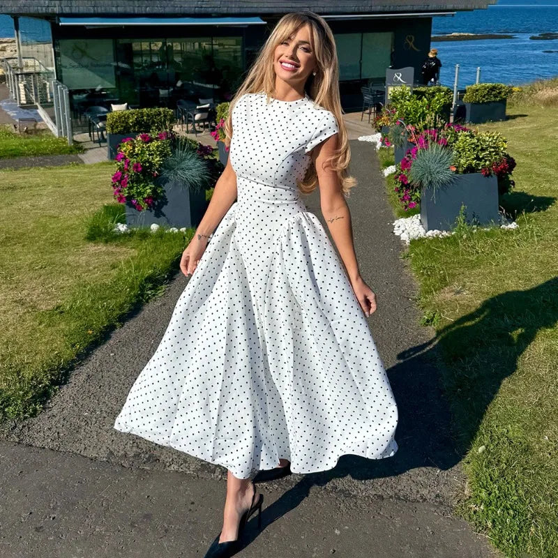 Vintage Polka Dot High-Waist Sleeveless Maxi Dress