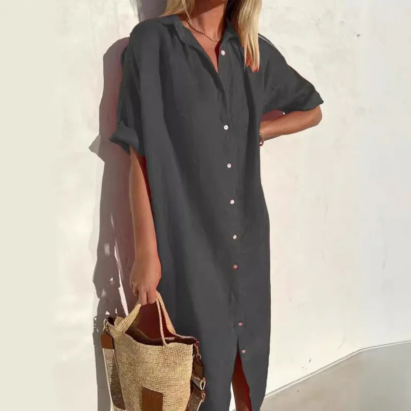 Short Sleeve Button Pocket Shirt Dress