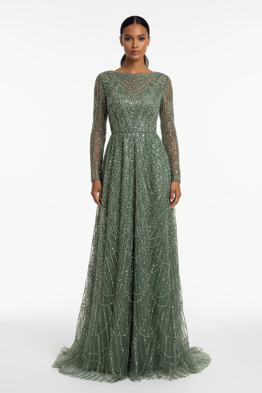 Off-Shoulder Sequin Mermaid Evening Gown – Beaded Satin Formal Dress