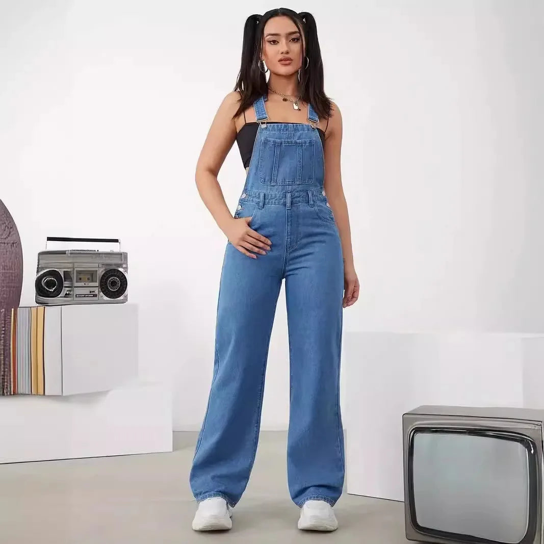 Sleeveless Adjustable Strap Baggy Denim Bib Overall with Cargo Pockets