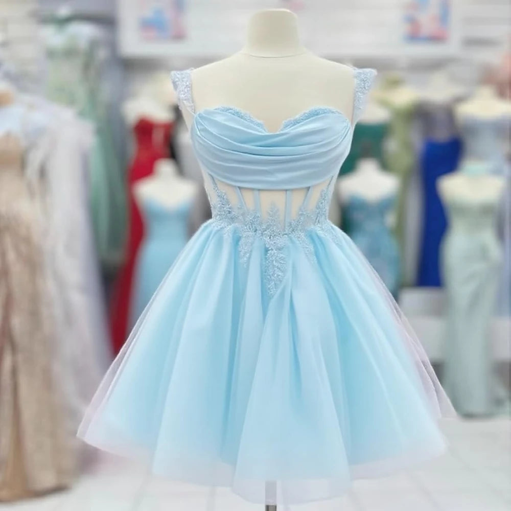 Off Shoulder Short Homecoming Dress for Teens Sparkly Lace DAMA Dress for Quinceanera 3D Floral Tulle Prom Ball Gown