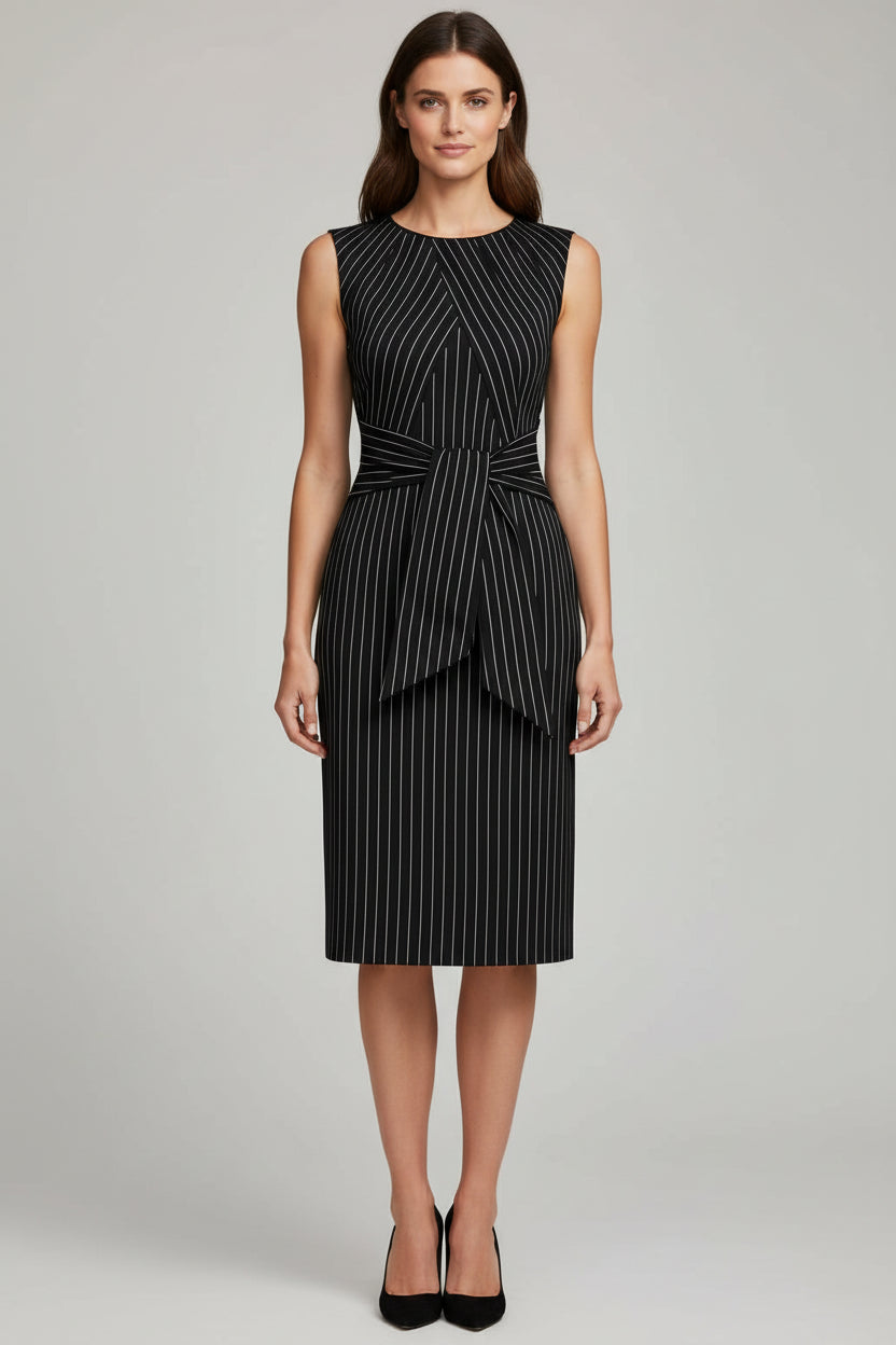 Waist Tie Bodycon Knee-Length Dress