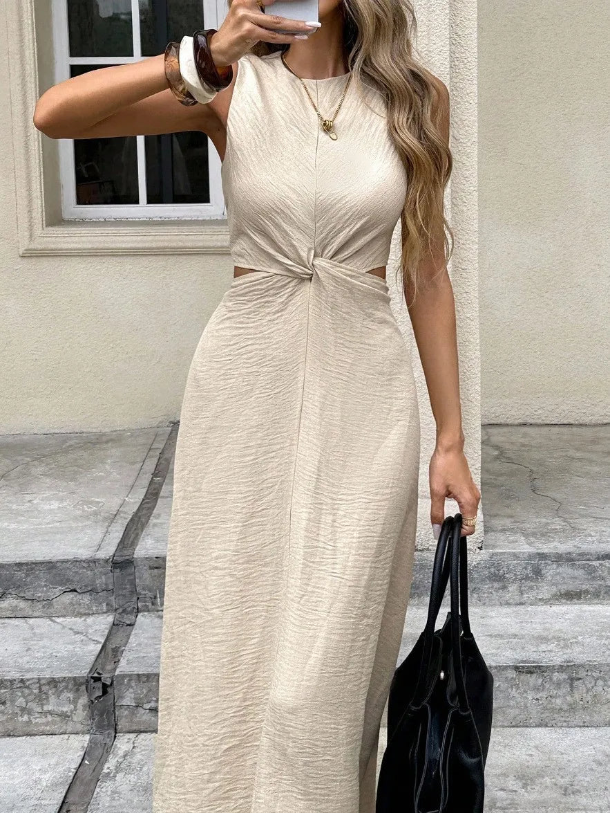 Hollow Out Pleated Tank Midi Dress