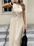 Hollow Out Pleated Tank Midi Dress