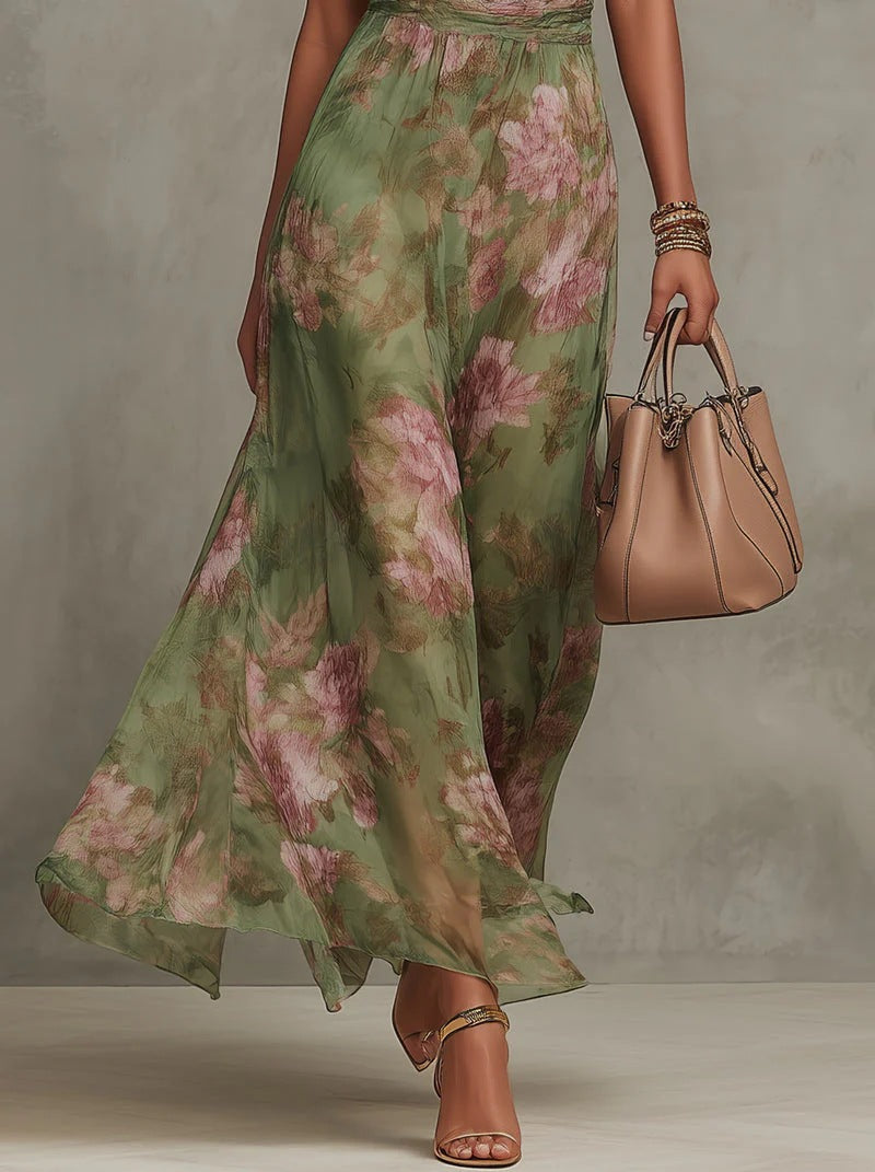 Floral Print High-Waist Slit Maxi Dress