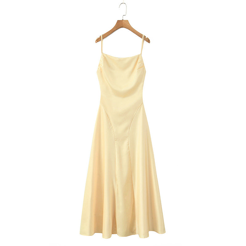 Cross-Back Lace-Up Satin Slip Dress