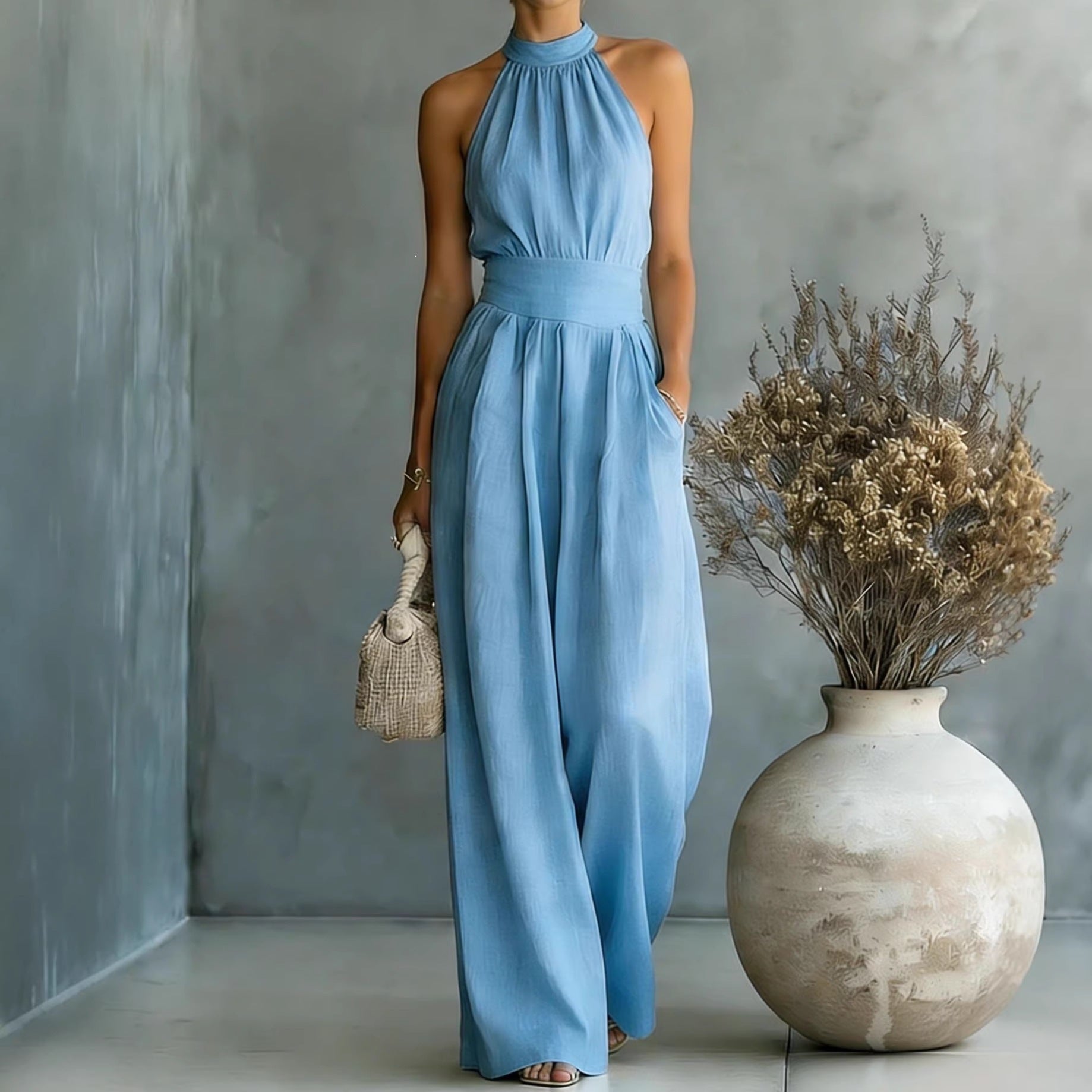 Sleeveless Halter Loose Jumpsuit