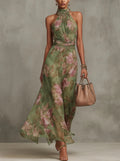 Floral Print High-Waist Slit Maxi Dress