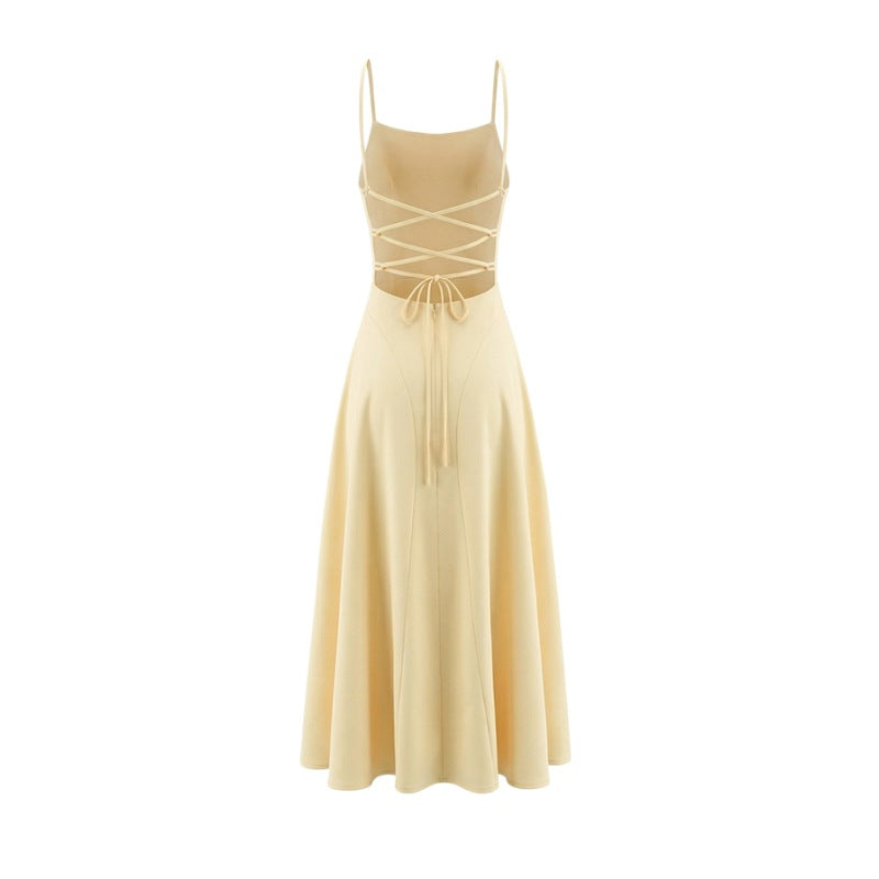 Cross-Back Lace-Up Satin Slip Dress