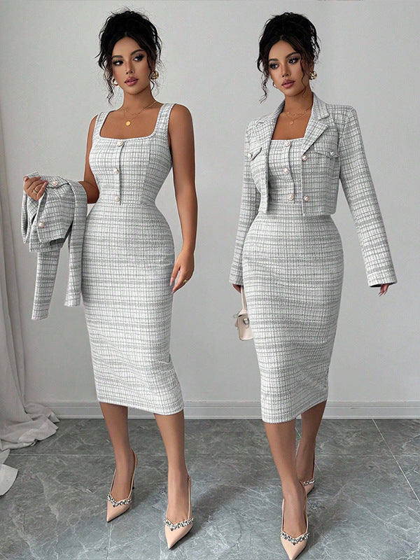 Plaid Short Jacket & Skirt Co-ord Set