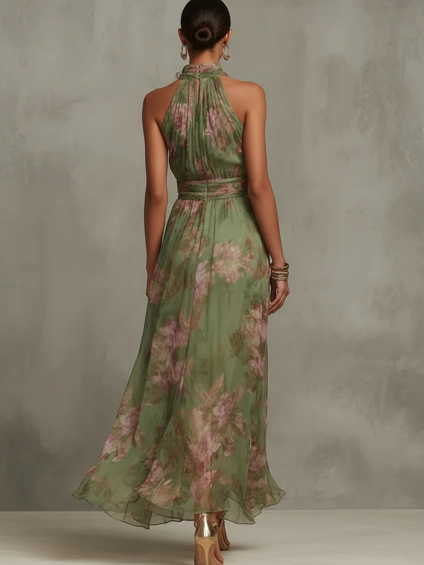 Floral Print High-Waist Slit Maxi Dress