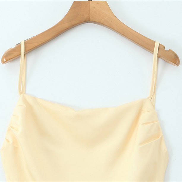 Cross-Back Lace-Up Satin Slip Dress